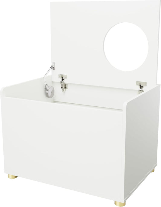 Top Entry Litter Box Enclosure, Modern Flip Top Litter Box Furniture with Cat Scratch Mat, Side Table (White)