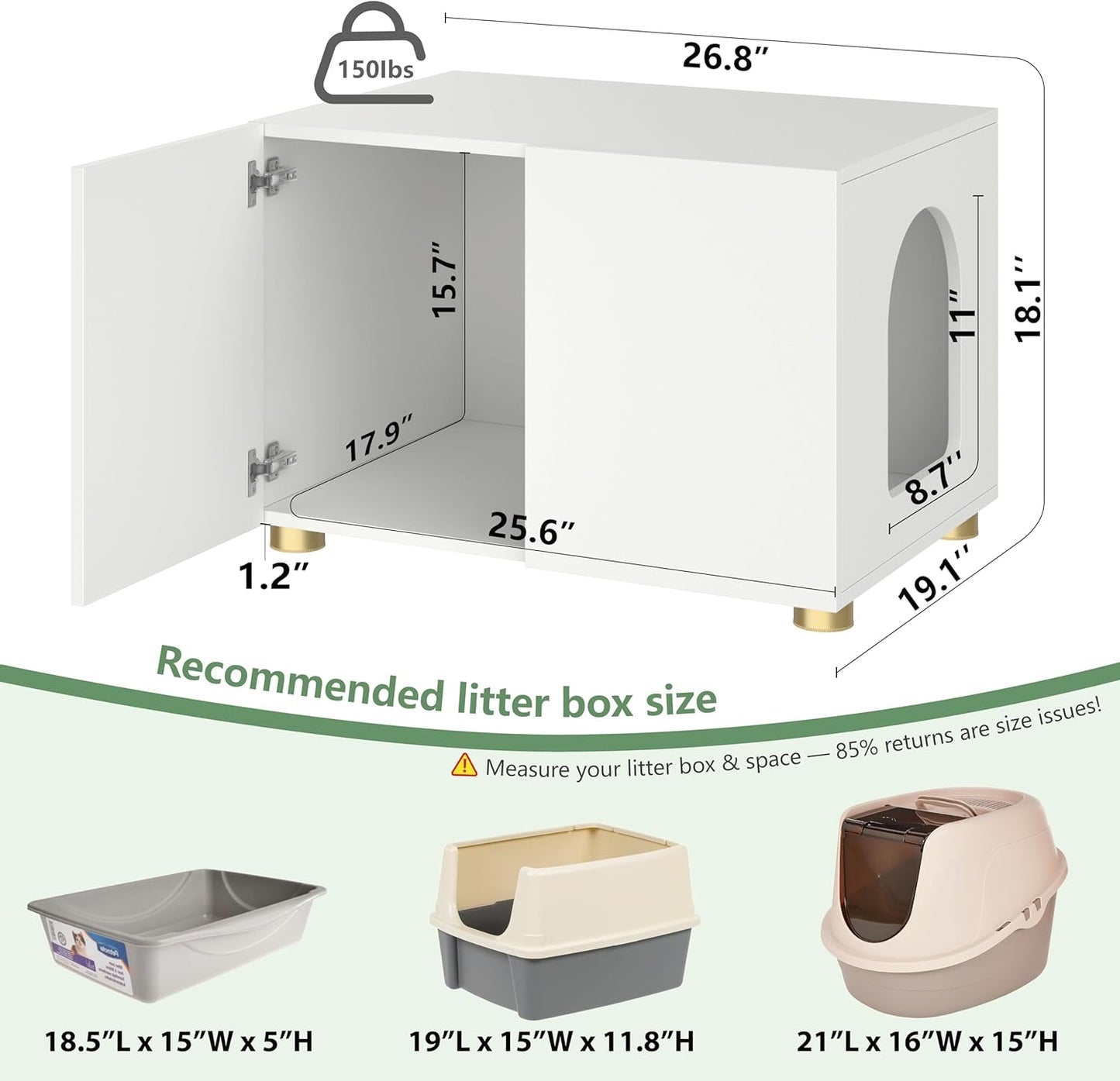 Small Litter Box Enclosure, Sleek Modern Cat Litter Box Cabinet Furniture, Wooden Cat House, End Table (White)