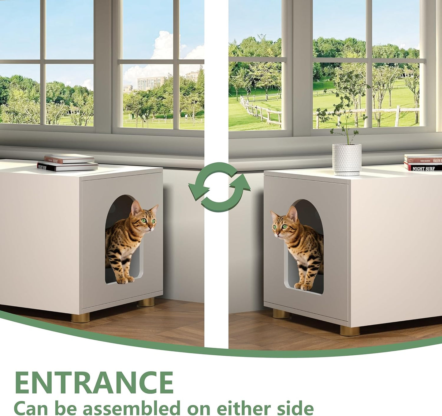 Small Litter Box Enclosure, Sleek Modern Cat Litter Box Cabinet Furniture, Wooden Cat House, End Table (White)