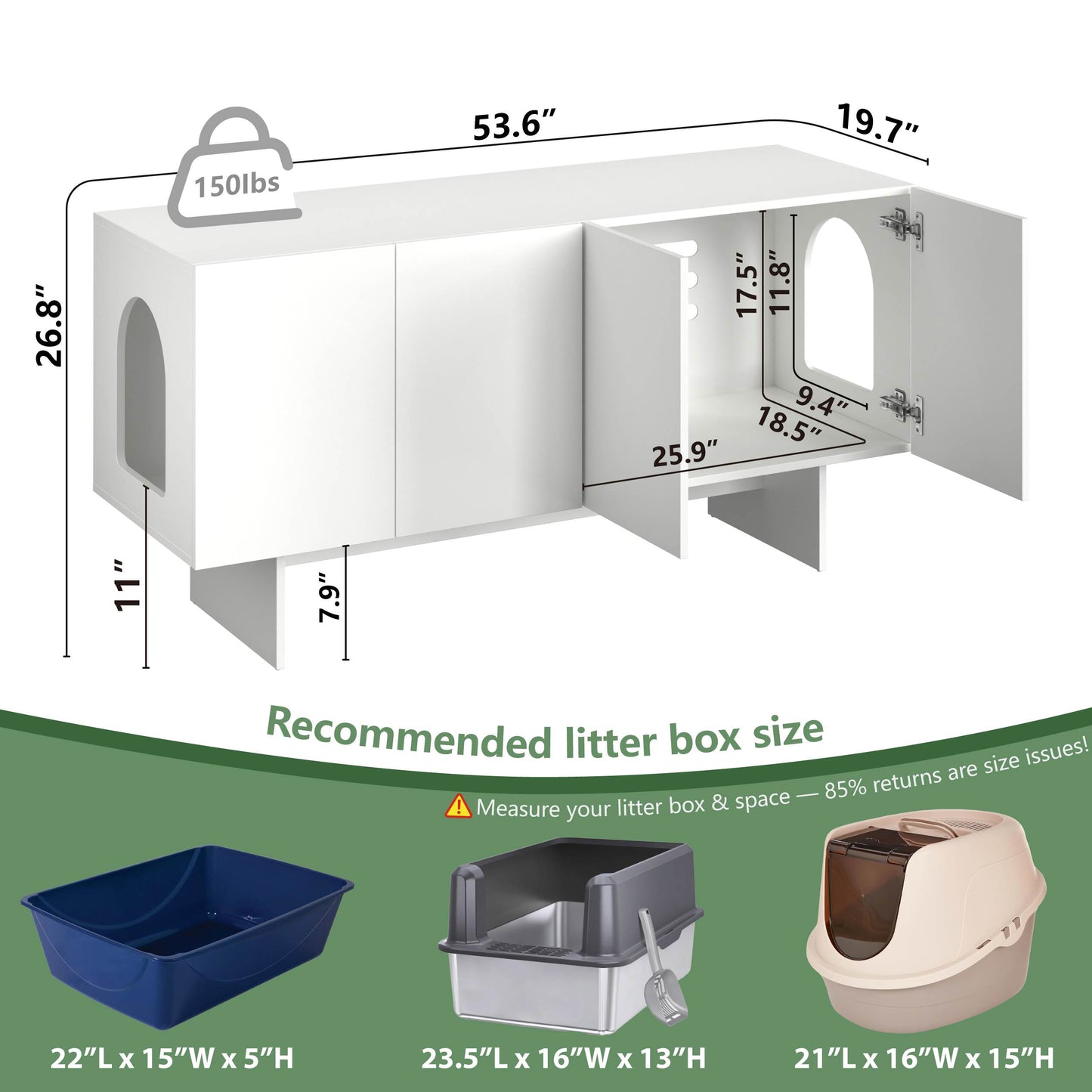 Amunrbrek Double Cat Litter Box Enclosure Cabinet – Extra Large Modern Hidden Cat Furniture