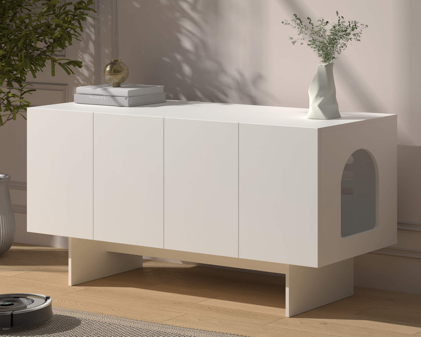 Amunrbrek Double Cat Litter Box Enclosure Cabinet – Extra Large Modern Hidden Cat Furniture