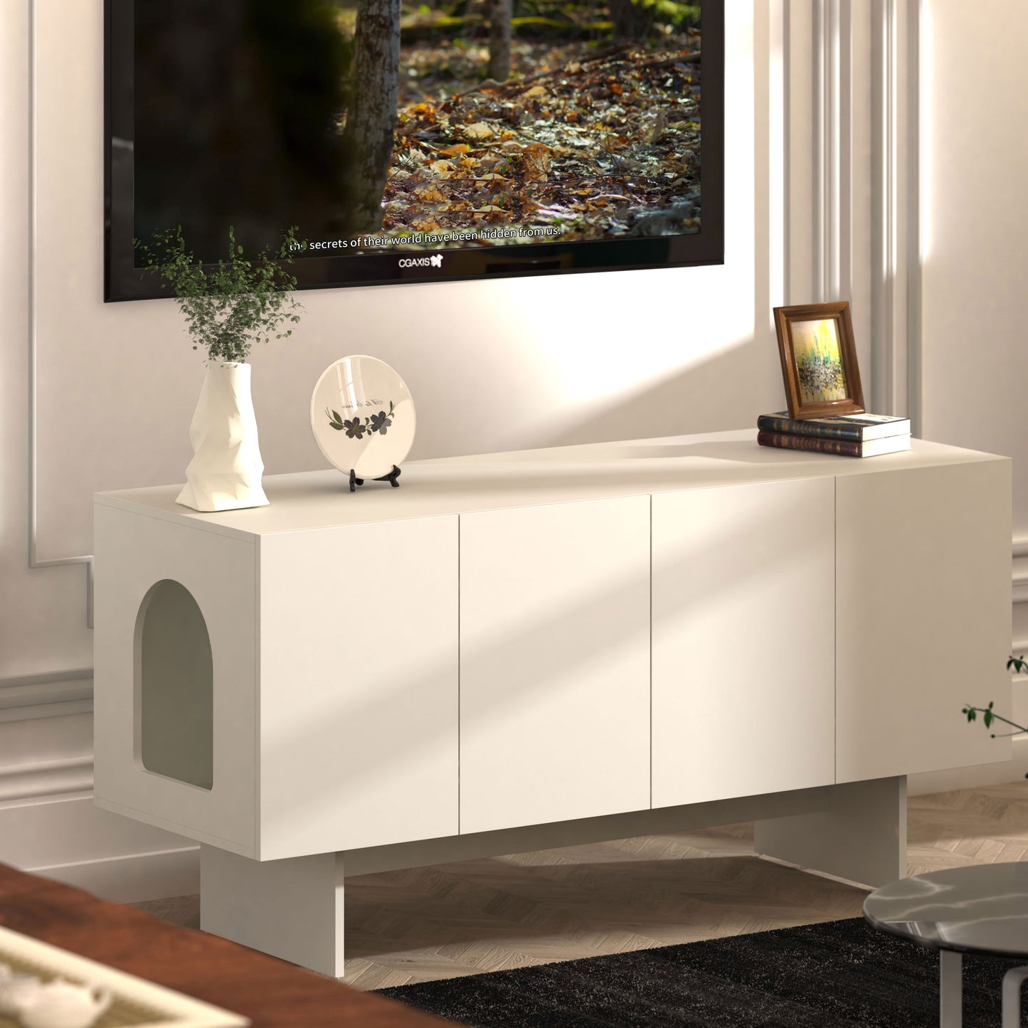 Amunrbrek Double Cat Litter Box Enclosure Cabinet – Extra Large Modern Hidden Cat Furniture
