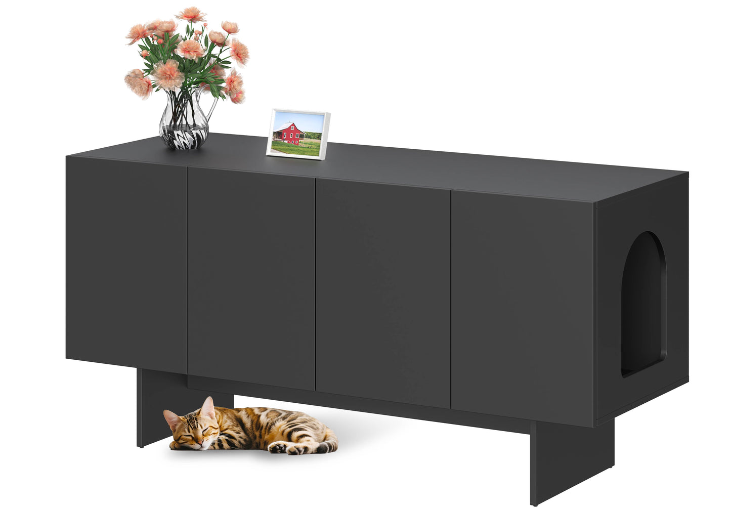 Amunrbrek Double Cat Litter Box Enclosure Cabinet – Extra Large Modern Hidden Cat Furniture