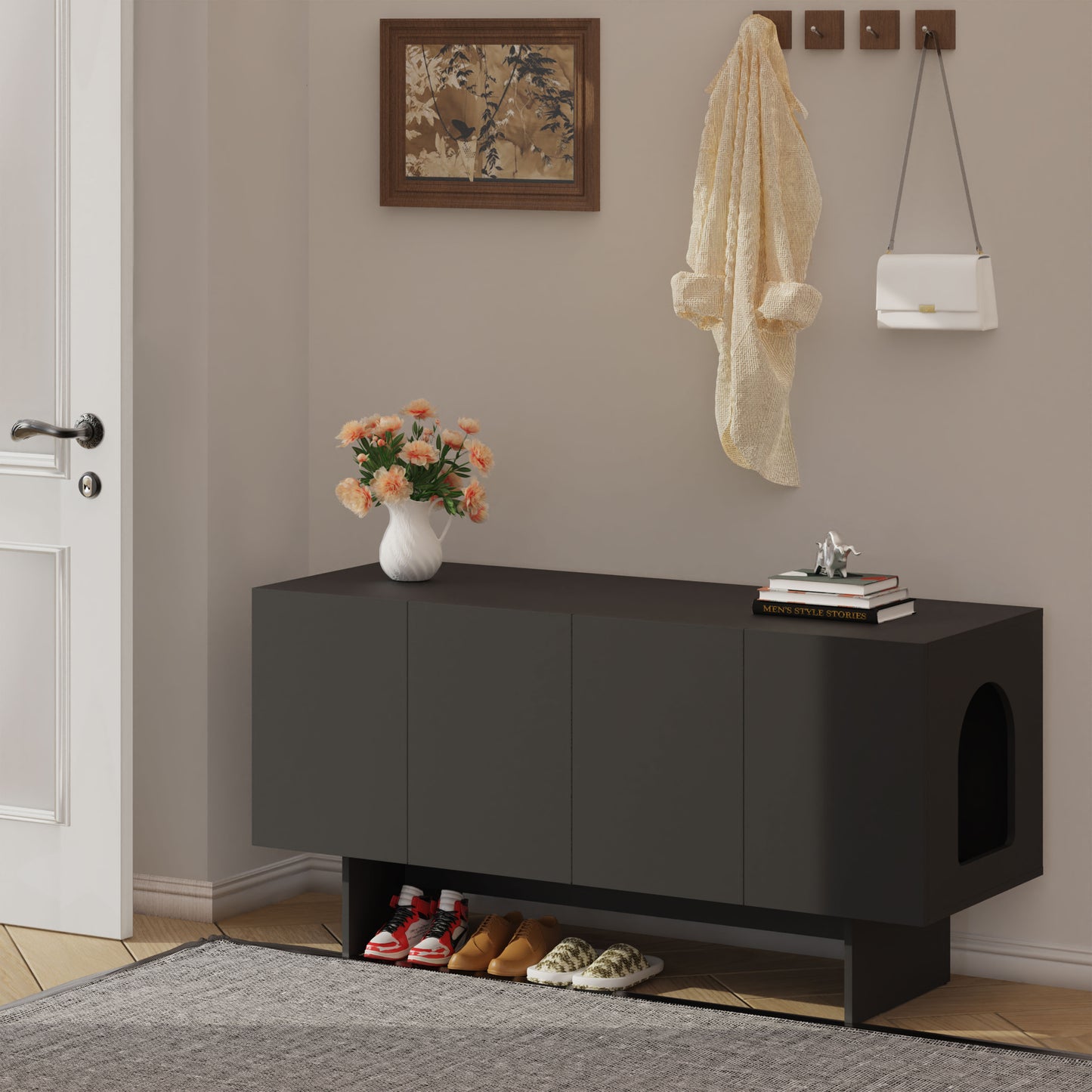 Amunrbrek Double Cat Litter Box Enclosure Cabinet – Extra Large Modern Hidden Cat Furniture