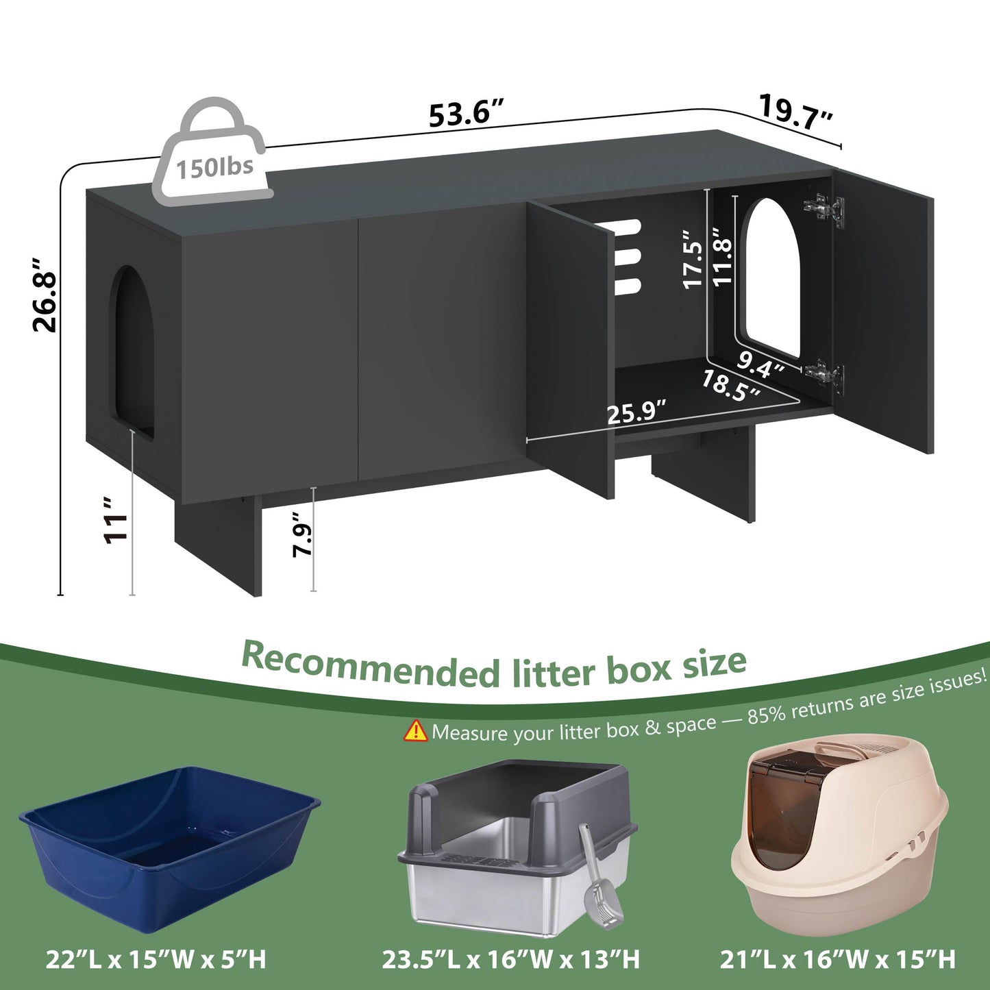 Amunrbrek Double Cat Litter Box Enclosure Cabinet – Extra Large Modern Hidden Cat Furniture