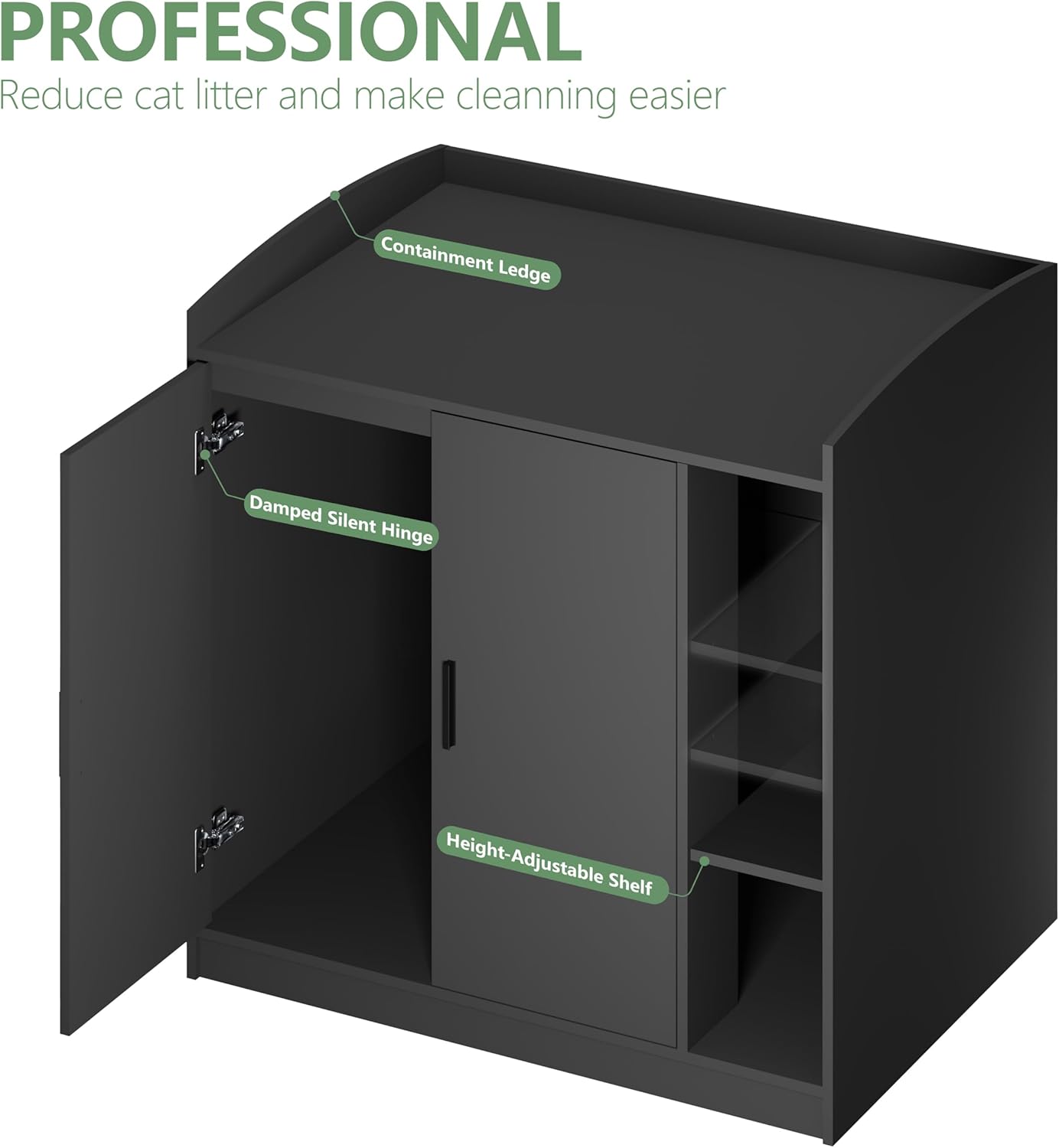 Extra Large Cat Litter Box Enclosure with Dog-Proof Shelf - Designed for Self-Cleaning & XXL Litter Boxes, Fits Litter Robot 3/4 (Black)