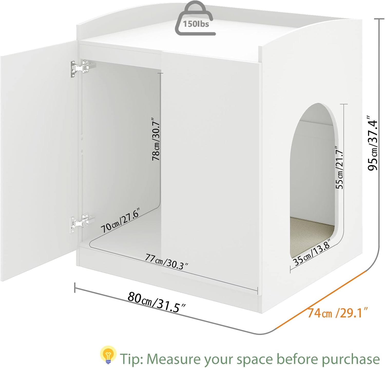 Litter Robot Enclosure with Cat Scratch Mat for Litter Robot 3/4 - Fits Most Self-Cleaning Litter Boxes (White)
