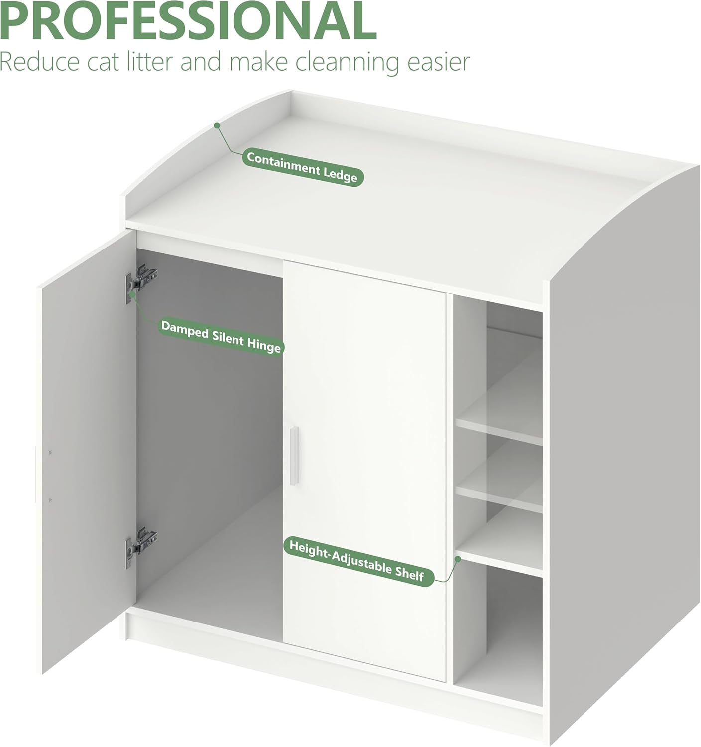Extra Large Cat Litter Box Enclosure with Dog-Proof Shelf - Designed for Self-Cleaning & XXL Litter Boxes, Fits Litter Robot 3/4 (White)