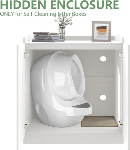 Litter Robot Enclosure with Cat Scratch Mat for Litter Robot 3/4 - Fits Most Self-Cleaning Litter Boxes (White)