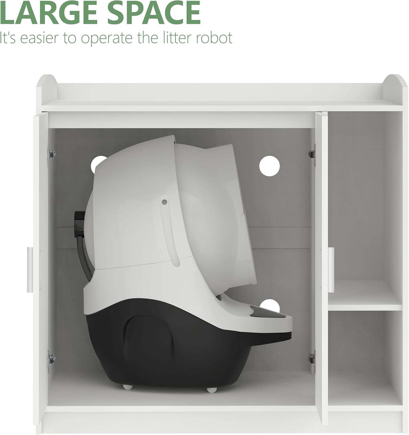 Extra Large Cat Litter Box Enclosure with Dog-Proof Shelf - Designed for Self-Cleaning & XXL Litter Boxes, Fits Litter Robot 3/4 (White)