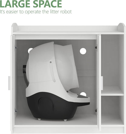 Extra Large Cat Litter Box Enclosure with Dog-Proof Shelf - Designed for Self-Cleaning & XXL Litter Boxes, Fits Litter Robot 3/4 (White)