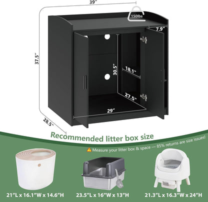 Extra Large Cat Litter Box Enclosure with Dog-Proof Shelf - Designed for Self-Cleaning & XXL Litter Boxes, Fits Litter Robot 3/4 (Black)