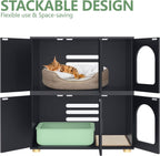 Cat Litter Box Enclosure Furniture, Modern Stackable Litter Box Cabinet with Cat Scratch Mat, Side Table (Black)