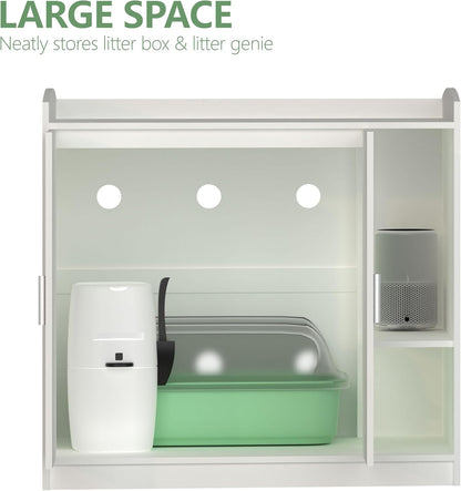 Extra Large Cat Litter Box Enclosure with Dog-Proof Shelf - Designed for Self-Cleaning & XXL Litter Boxes, Fits Litter Robot 3/4 (White)
