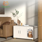 Cat Litter Box Enclosure Furniture, Modern Stackable Litter Box Cabinet with Cat Scratch Mat, Side Table (White)