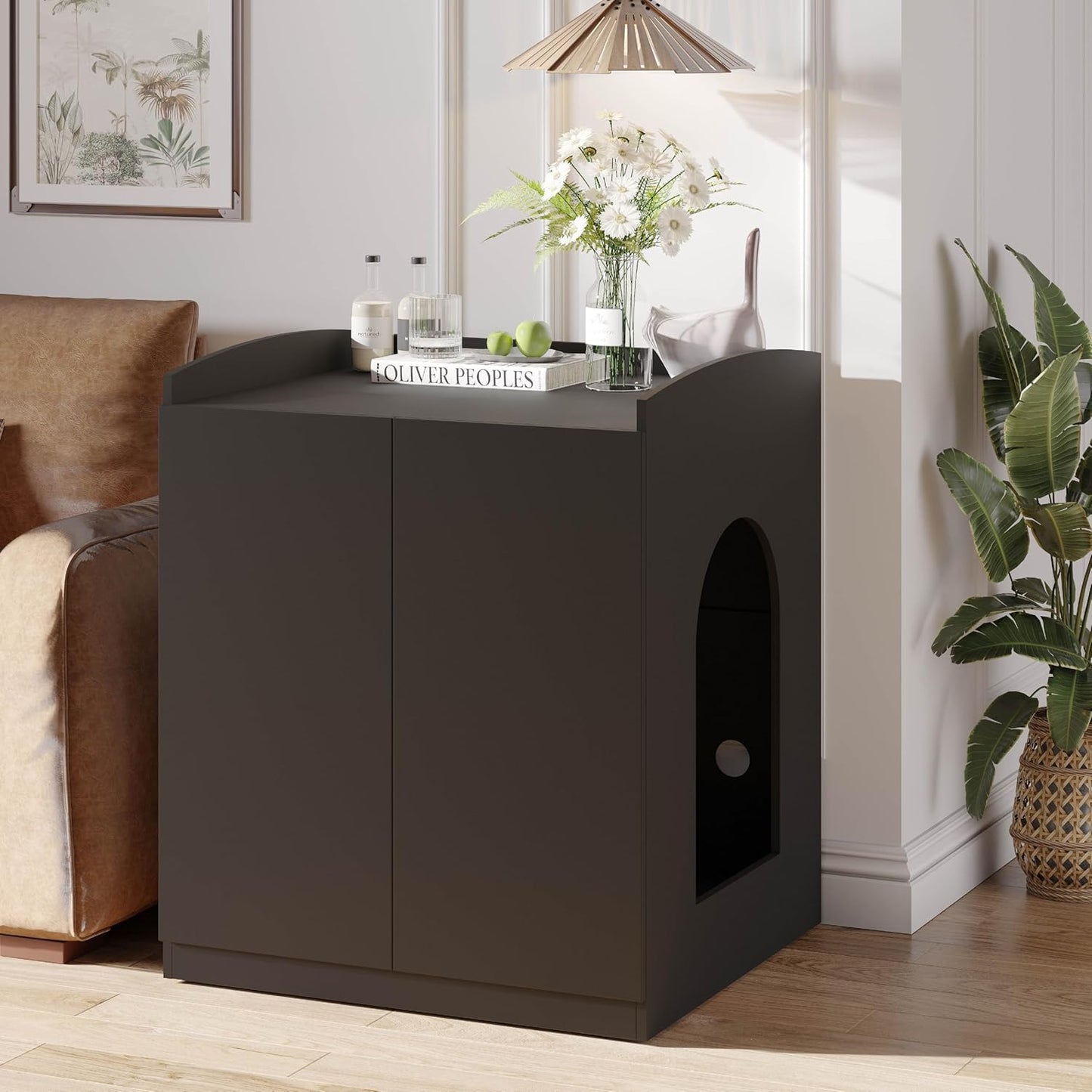 Litter Robot Enclosure with Cat Scratch Mat for Litter Robot 3/4 - Fits Most Self-Cleaning Litter Boxes (Black)