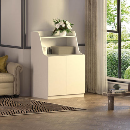 Large/Tall Litter Box Enclosure, Modern Wooden Litter Box Furniture for XL Litterbox with Open Shelf as Sideboard Cabinet (White)