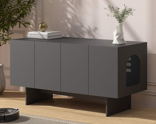 Amunrbrek Double Cat Litter Box Enclosure Cabinet – Extra Large Modern Hidden Cat Furniture