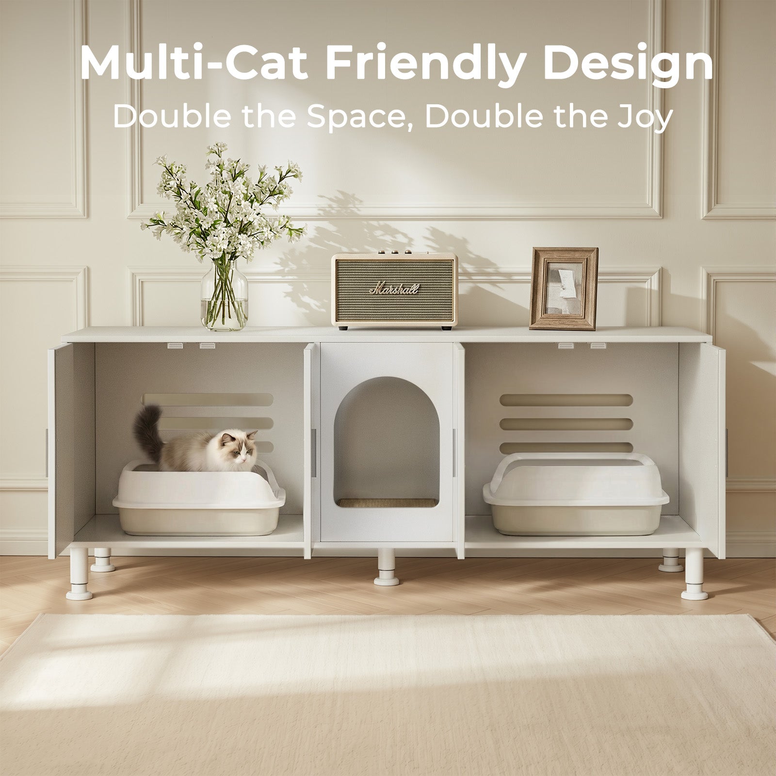 Amunrbrek Double Litter Box Enclosure Cabinet –  with Motion Light & Cat Door