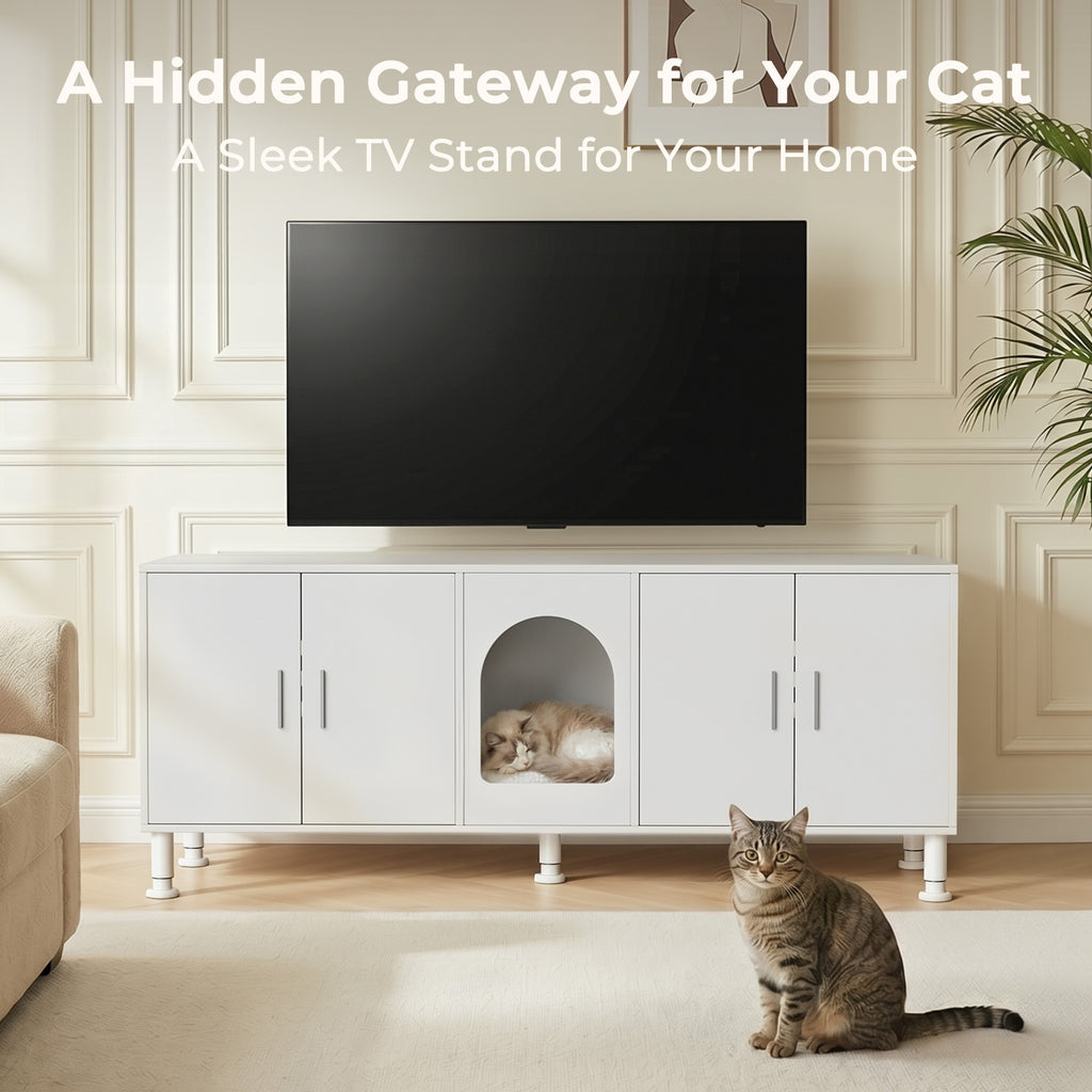 Amunrbrek Double Litter Box Enclosure Cabinet –  with Motion Light & Cat Door