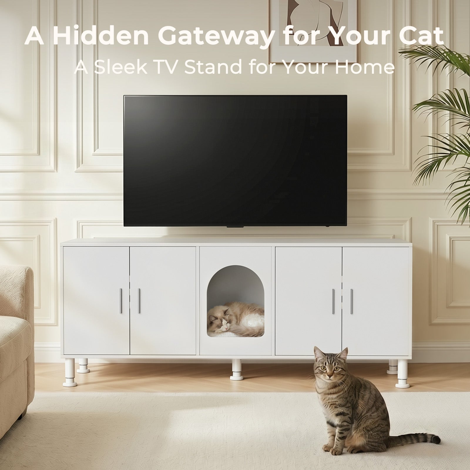 Amunrbrek Double Litter Box Enclosure Cabinet –  with Motion Light & Cat Door