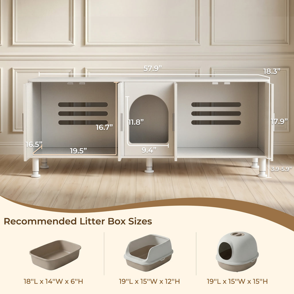 Amunrbrek Double Litter Box Enclosure Cabinet –  with Motion Light & Cat Door