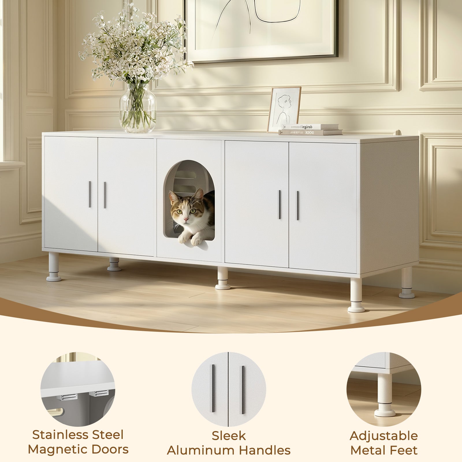 Amunrbrek Double Litter Box Enclosure Cabinet –  with Motion Light & Cat Door