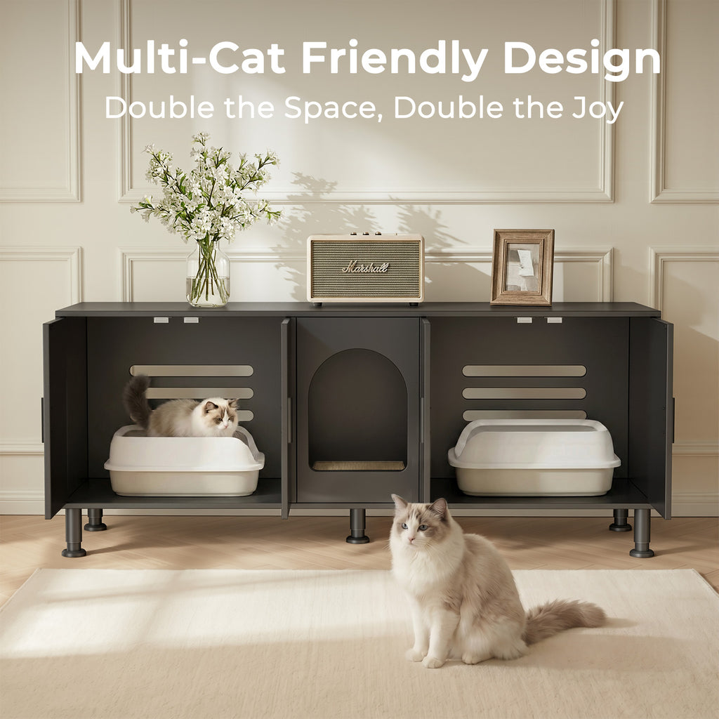 Amunrbrek Double Litter Box Enclosure  with Motion Light & Cat Door