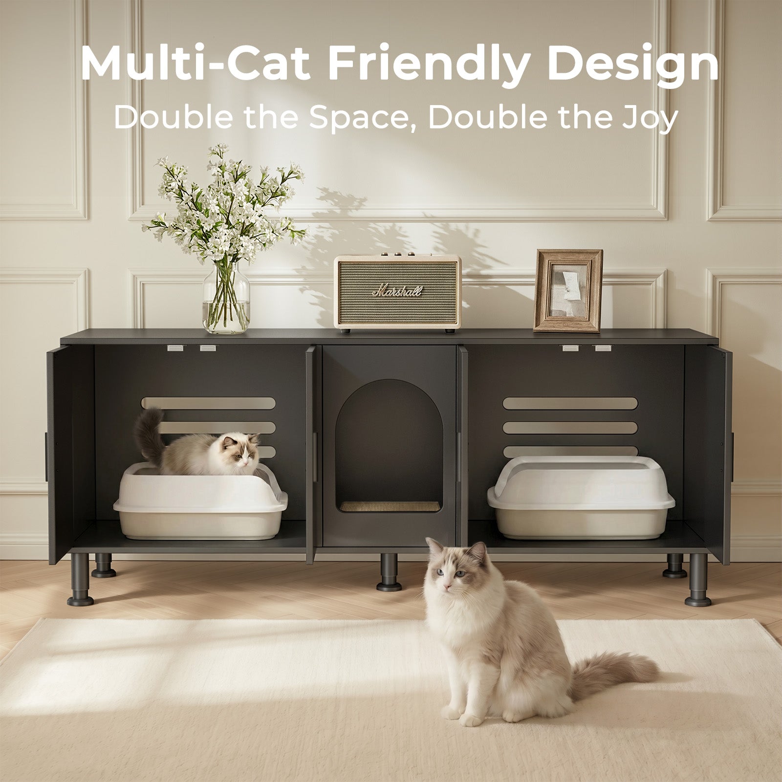 Amunrbrek Double Litter Box Enclosure  with Motion Light & Cat Door