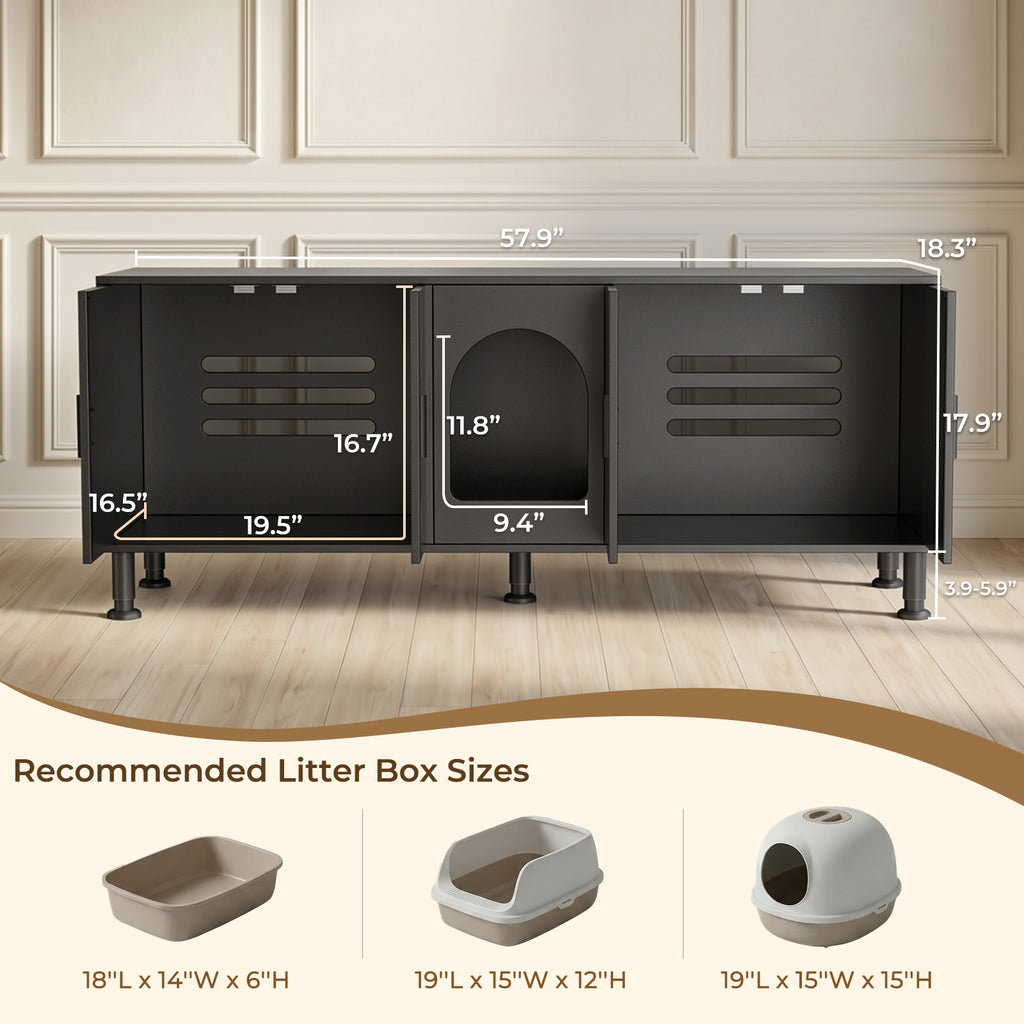 Amunrbrek Double Litter Box Enclosure  with Motion Light & Cat Door