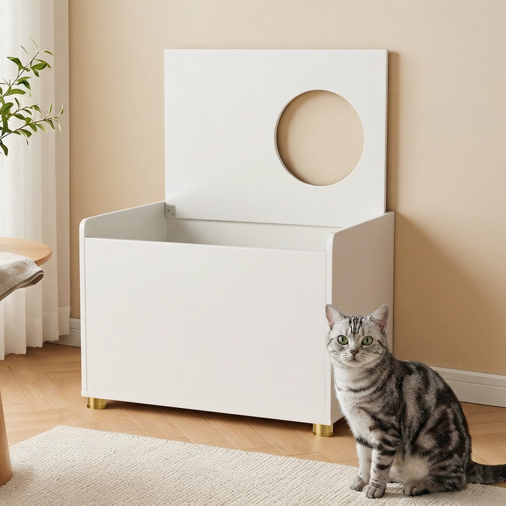 Amunrbrek Modern Cat Litter Box Enclosure Cabinet with Scratch Mat