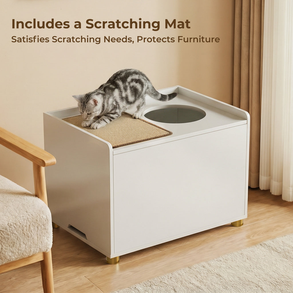 Amunrbrek Modern Cat Litter Box Enclosure Cabinet with Scratch Mat