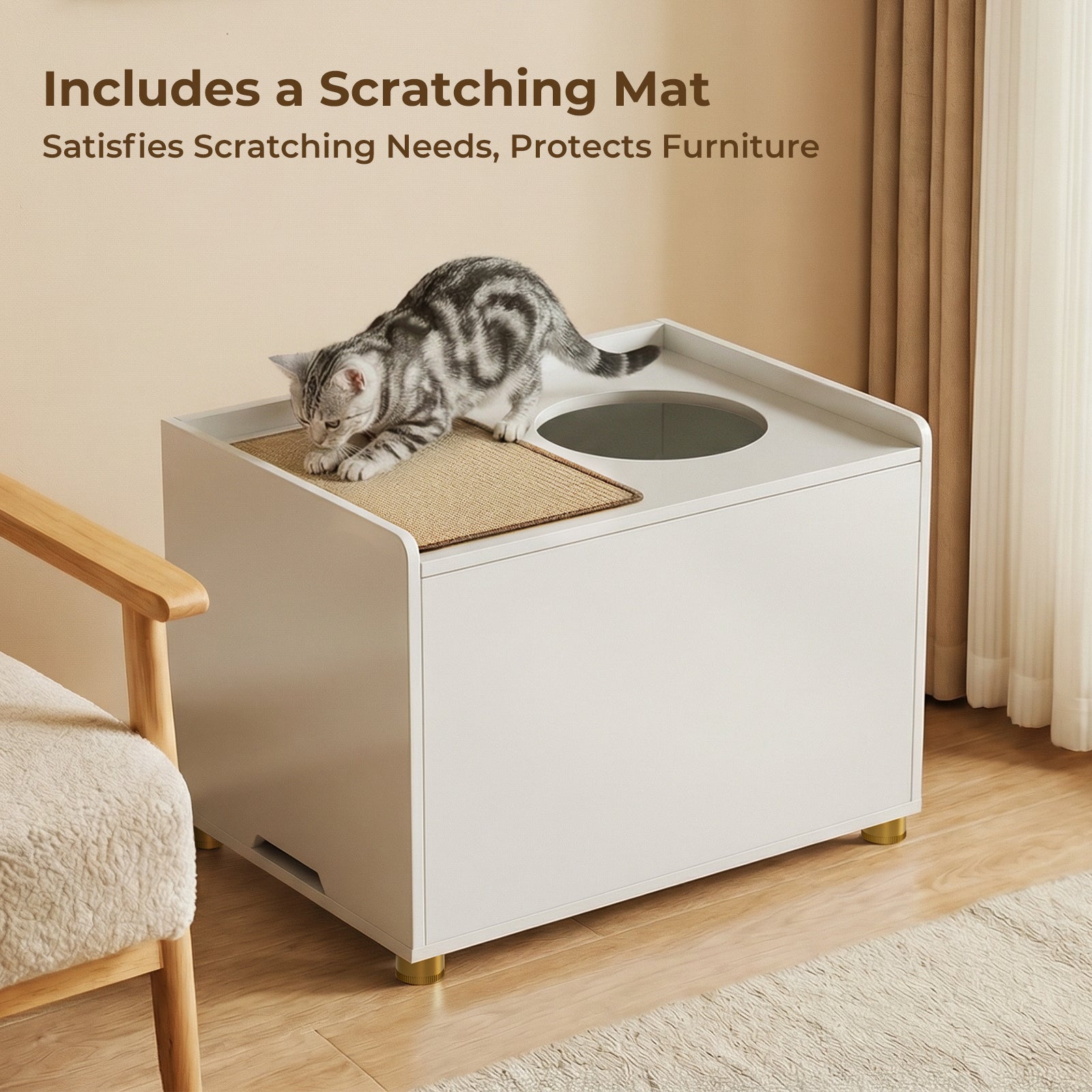 Amunrbrek Modern Cat Litter Box Enclosure Cabinet with Scratch Mat