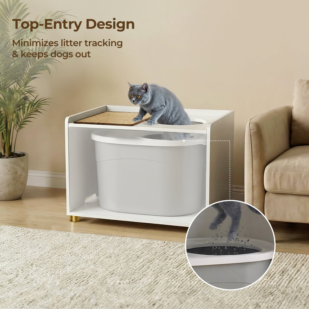 Amunrbrek Modern Cat Litter Box Enclosure Cabinet with Scratch Mat
