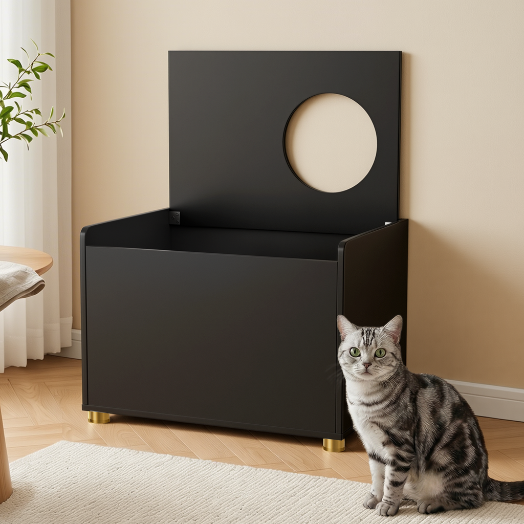 Amunrbrek Modern Cat Litter Box Enclosure Cabinet with Scratch Mat