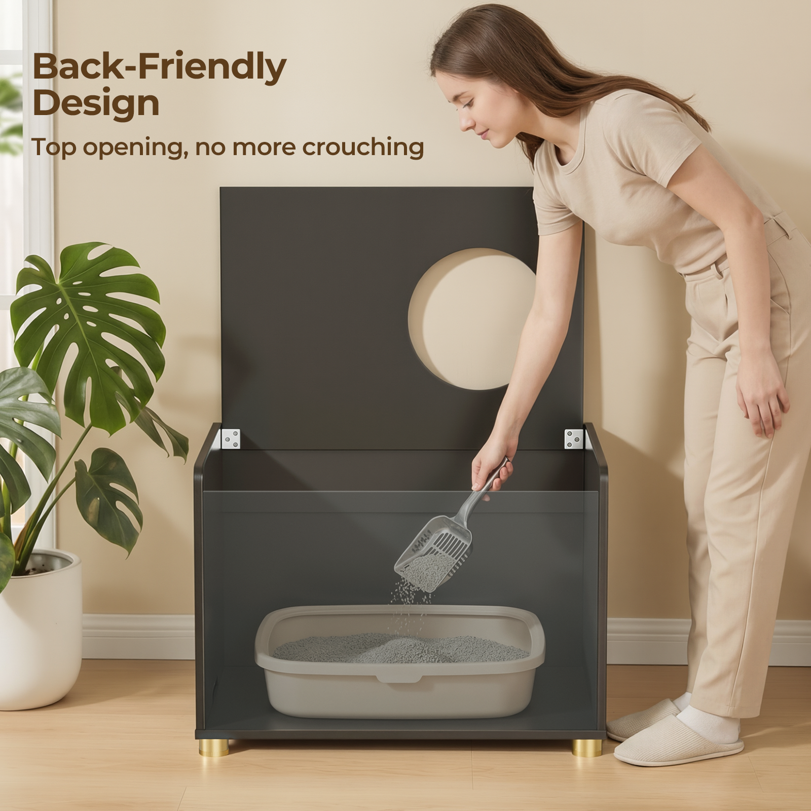 Amunrbrek Modern Cat Litter Box Enclosure Cabinet with Scratch Mat