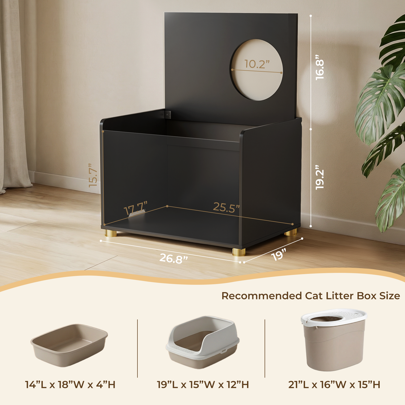 Amunrbrek Modern Cat Litter Box Enclosure Cabinet with Scratch Mat