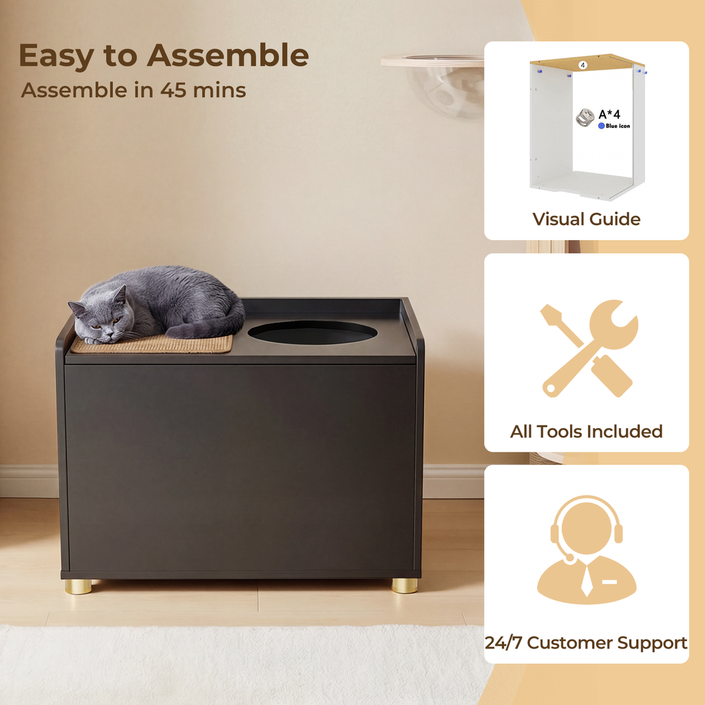 Amunrbrek Modern Cat Litter Box Enclosure Cabinet with Scratch Mat