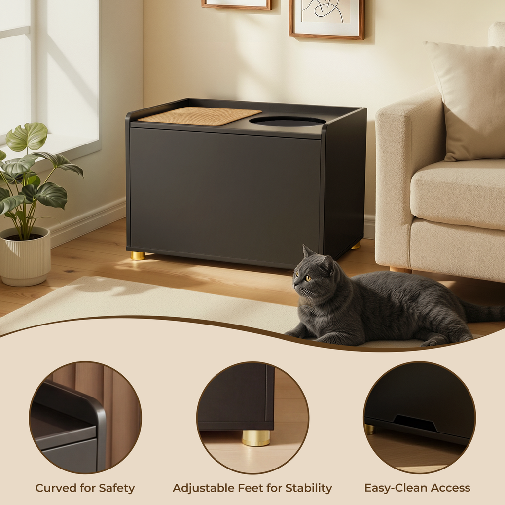 Amunrbrek Modern Cat Litter Box Enclosure Cabinet with Scratch Mat