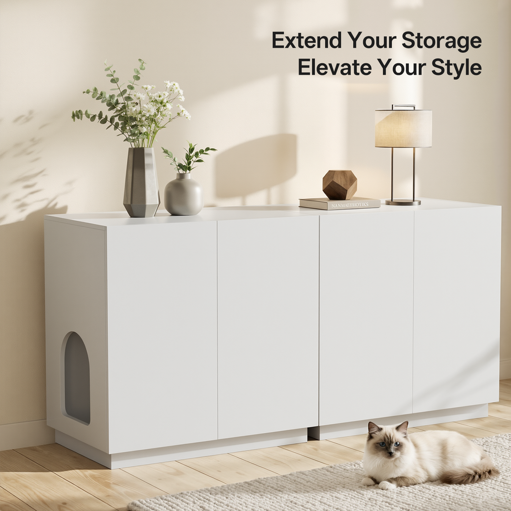 Largel Litter Box Enclosure, Modern Wooden Litter Box Furniture