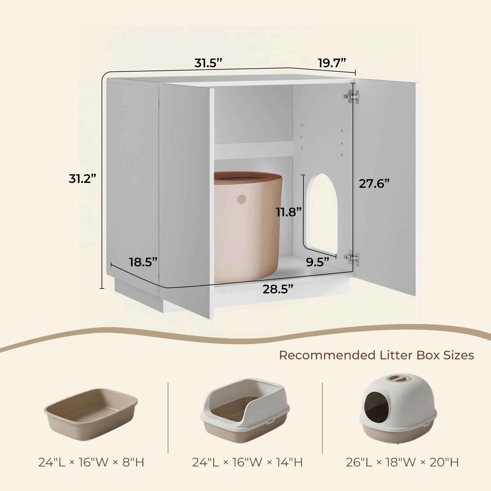 Amunrbrek Large/Tall Cat Litter Box Enclosure & Hidden Storage Sideboard Cabinet