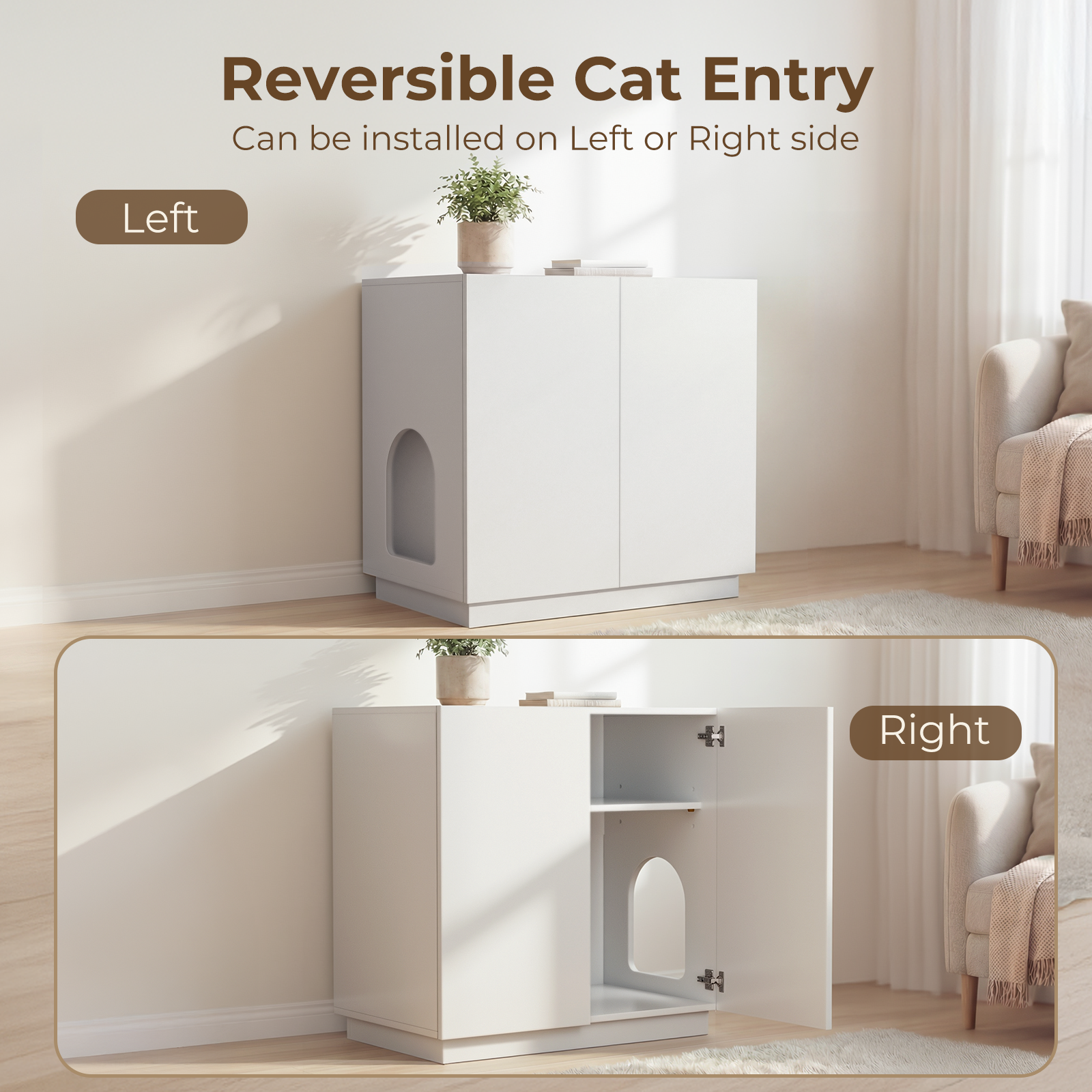 Largel Litter Box Enclosure, Modern Wooden Litter Box Furniture