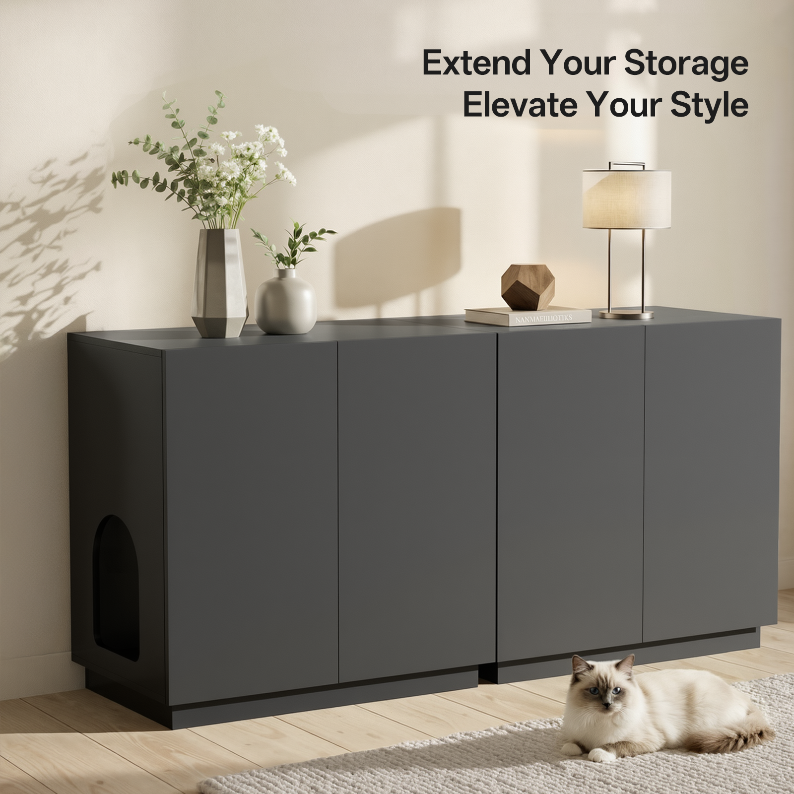 Amunrbrek Large/Tall Cat Litter Box Enclosure & Hidden Storage Sideboard Cabinet