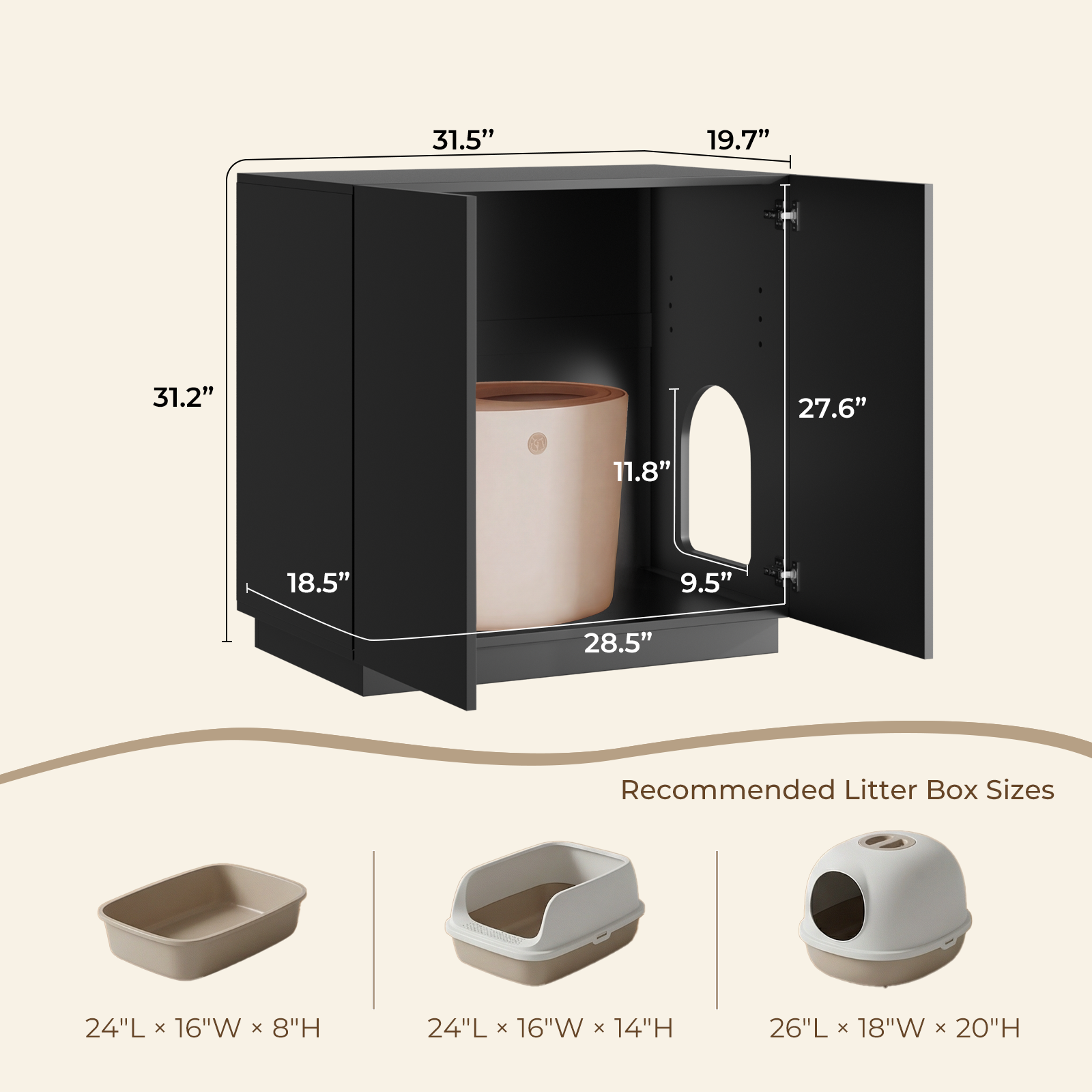 Amunrbrek Large/Tall Cat Litter Box Enclosure & Hidden Storage Sideboard Cabinet