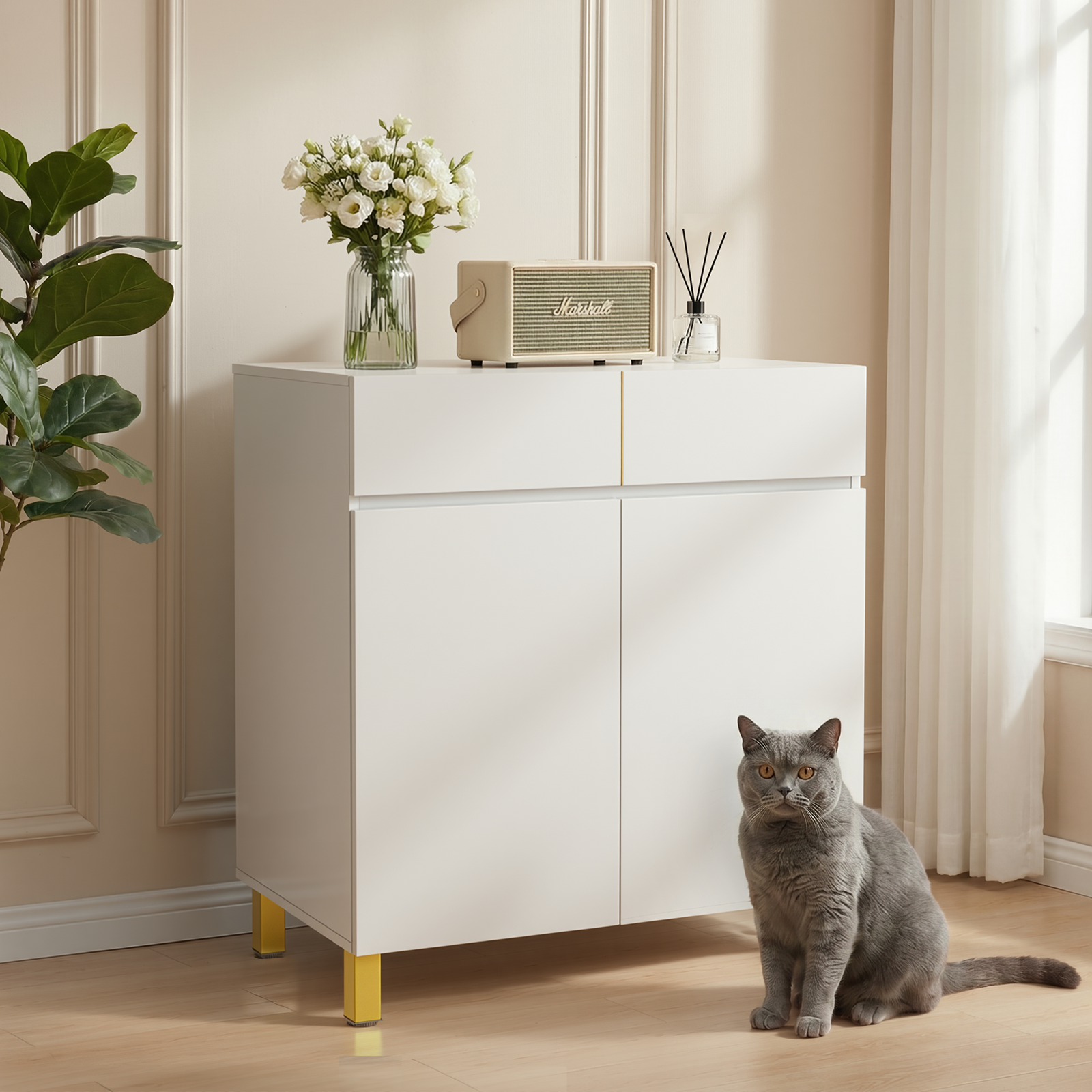 Amunrbrek Large Litter Box Enclosure Cabinet with Drawer