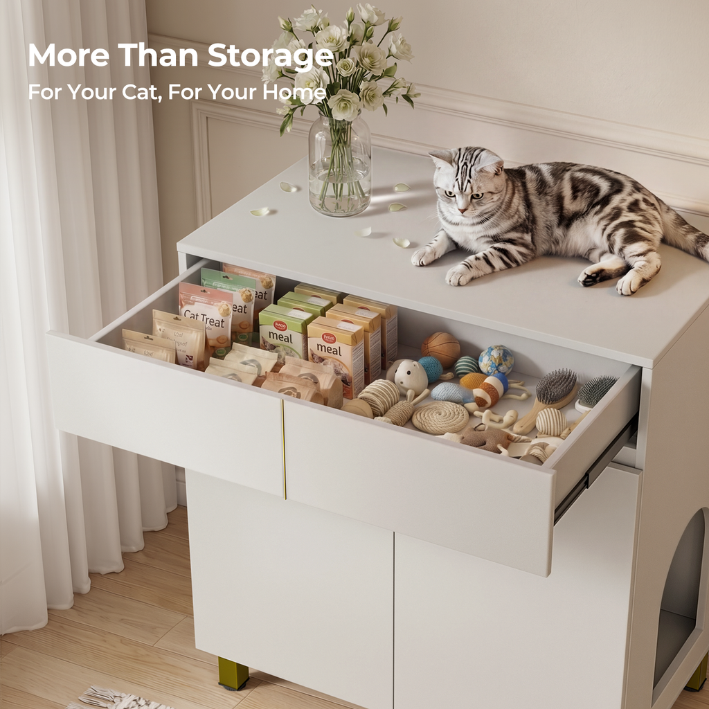 Amunrbrek Large Litter Box Enclosure Cabinet with Drawer