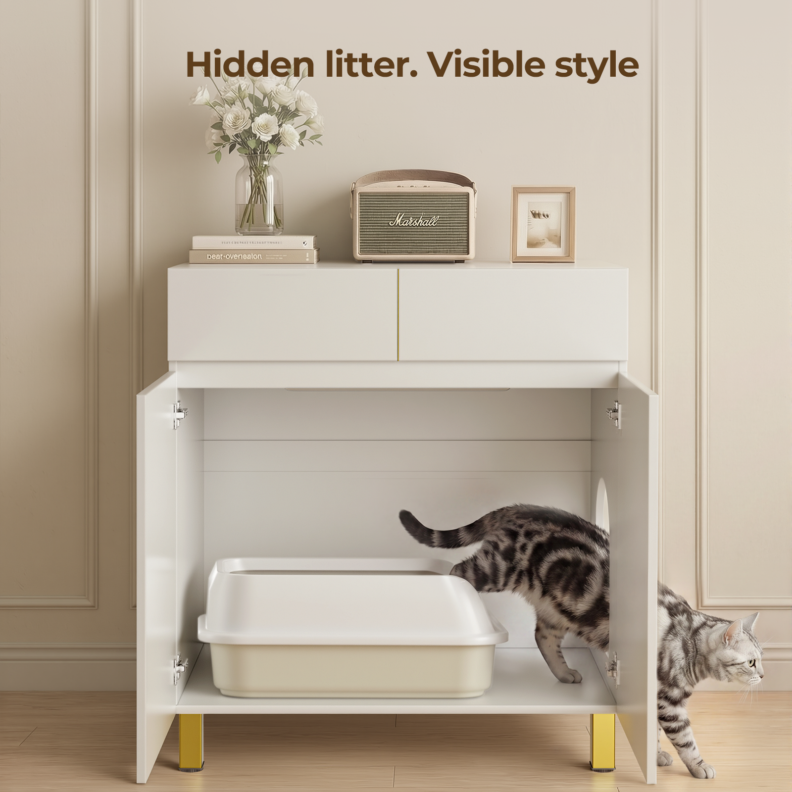 Amunrbrek Large Litter Box Enclosure Cabinet with Drawer