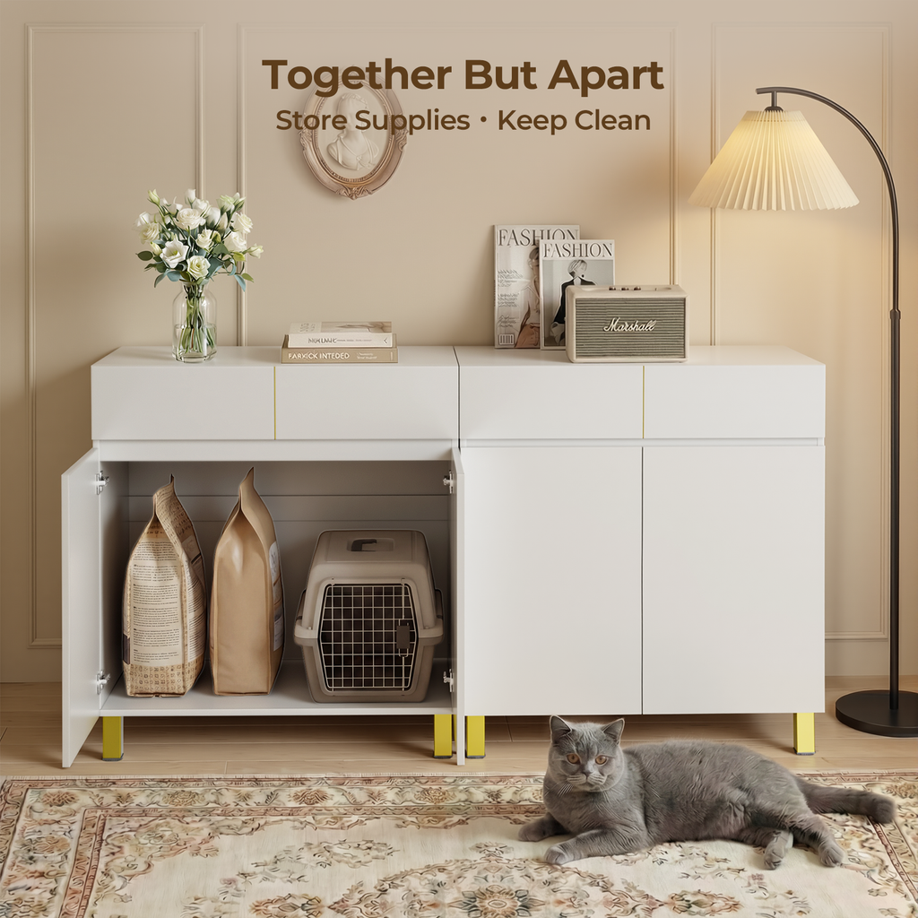 Amunrbrek Large Litter Box Enclosure Cabinet with Drawer