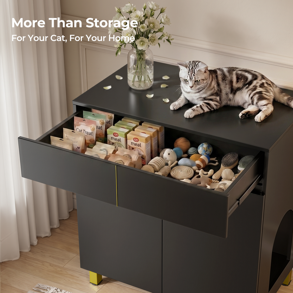 Amunrbrek Large Litter Box Enclosure Cabinet with Drawer