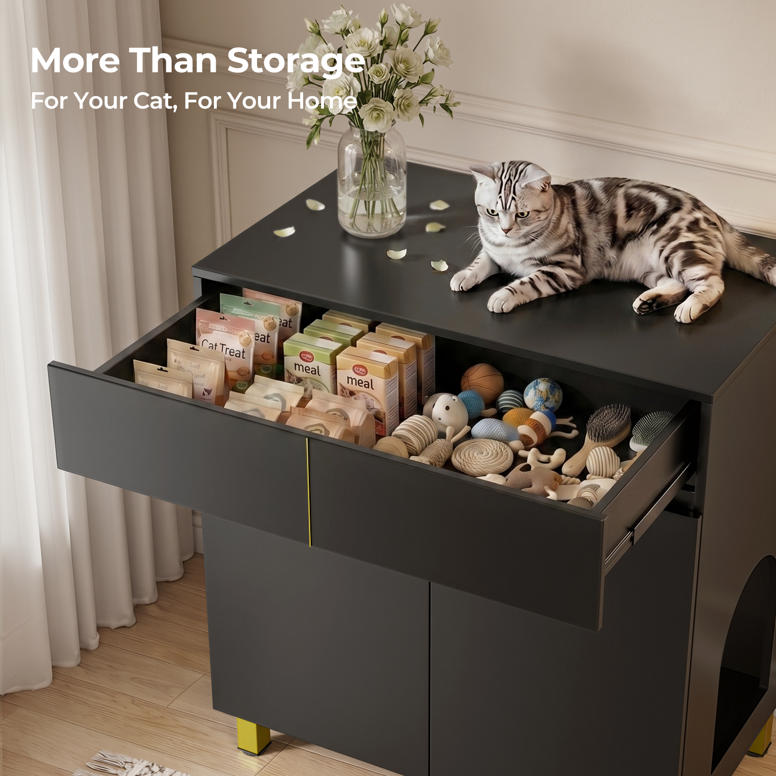 Amunrbrek Large Litter Box Enclosure Cabinet with Drawer